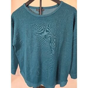 NWT Cable‎ & Gauge Teal Green Floral Textured Knit Sweater Women's Medium